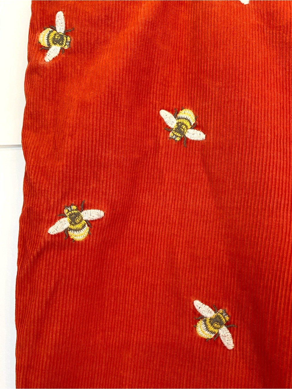 J. Crew Bright Orange Corduroy Pants with bumblebee embroidery. Size 12. - Picture 6 of 9